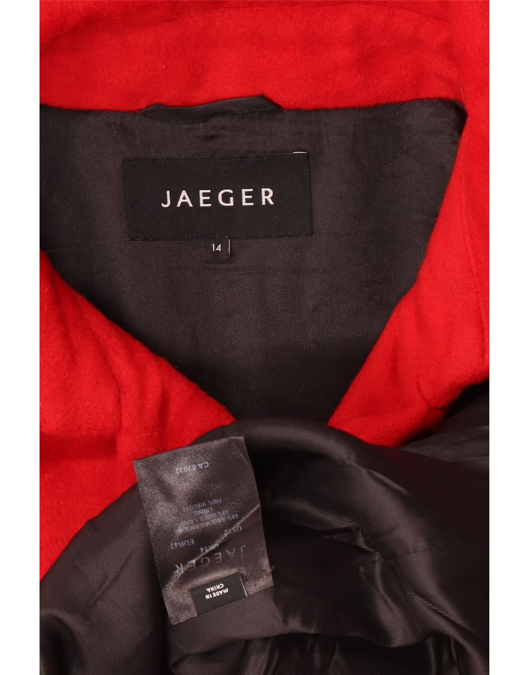 Jaeger Casaco feminino oversized com peito duplo Reino Unido 14 grande angorá vermelho