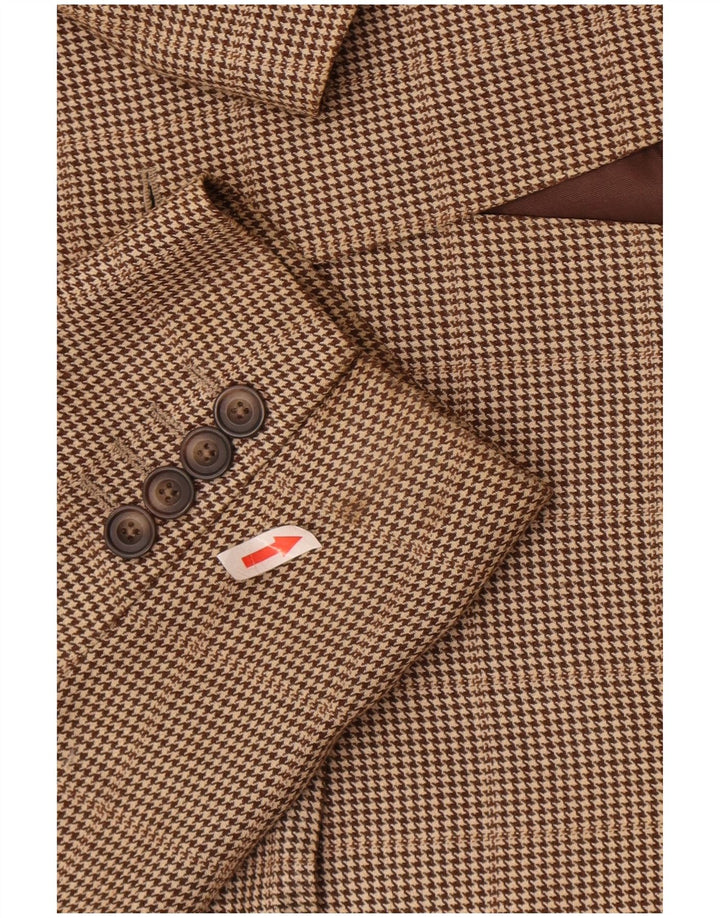 Jaqueta blazer masculina Aquascutum com 2 botões Reino Unido 42 XL marrom houndstooth lã