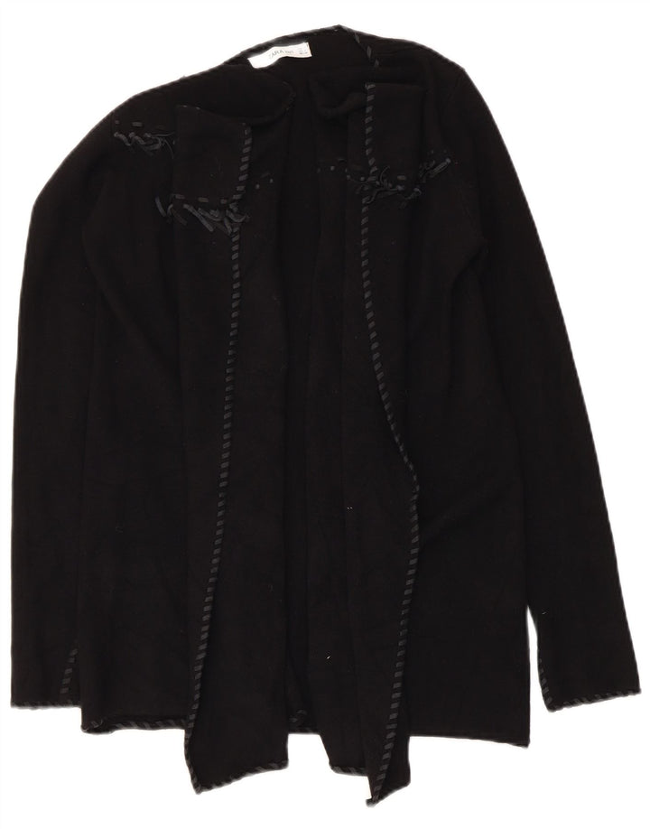 Suéter cardigan aberto assimétrico feminino Zara Reino Unido 10 pequeno poliéster preto