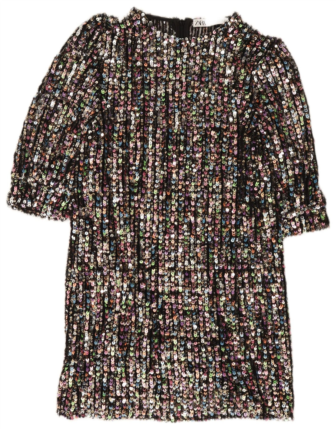 Vestido feminino Zara com lantejoulas e lantejoulas UK 10 pequeno multicolorido colorido
