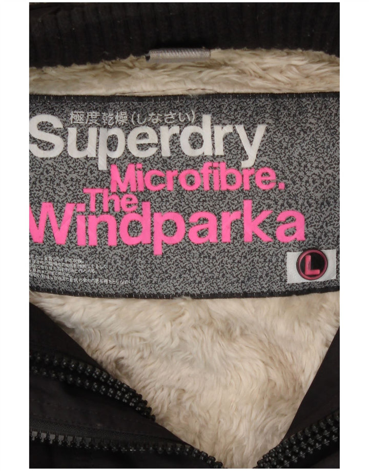 Jaqueta Superdry masculina com capuz Sherpa Parka Reino Unido 40 poliéster preto grande