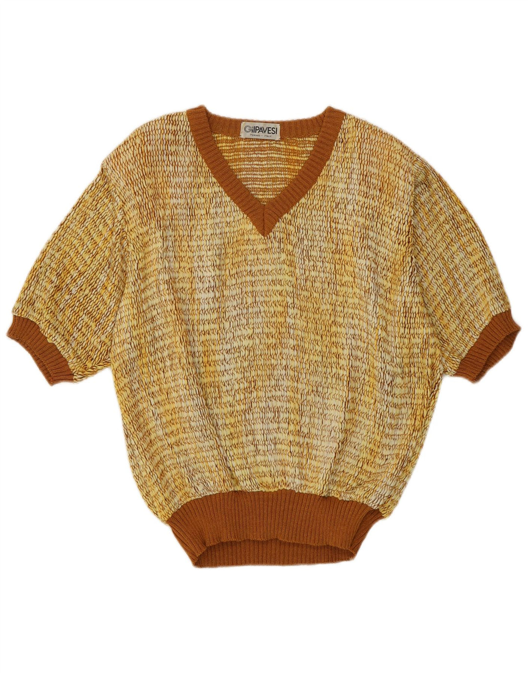 Suéter feminino vintage de manga curta com decote em V IT 44 Médio Amarelo