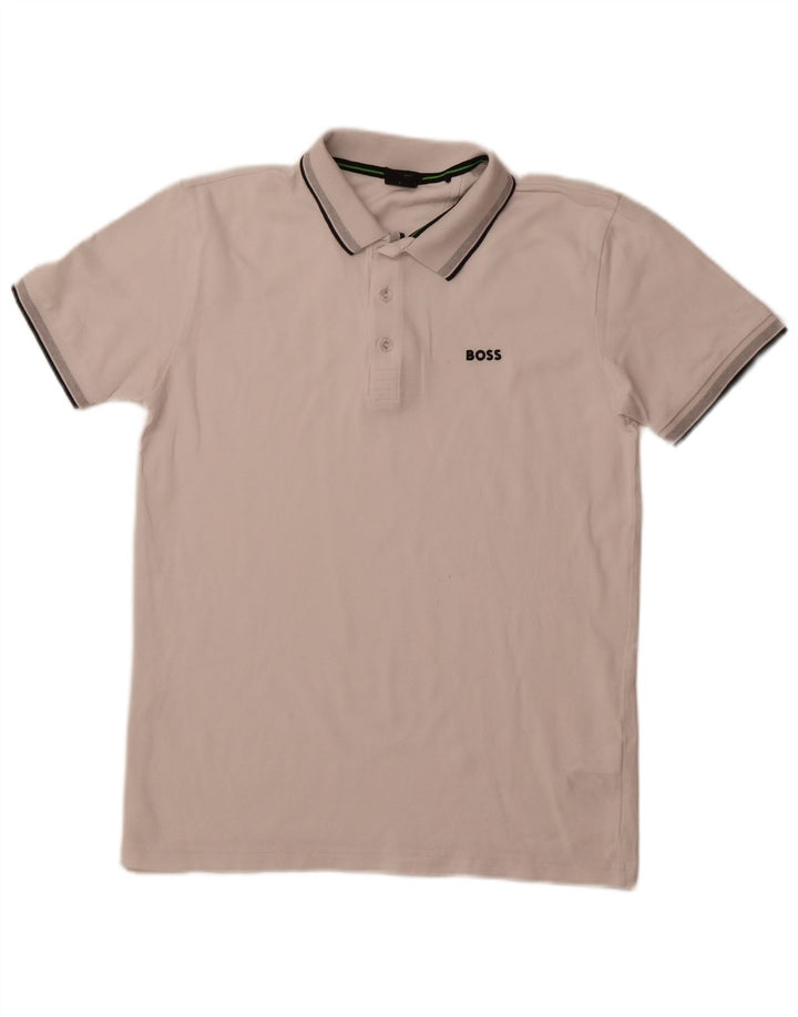 Camisa polo masculina de ajuste regular HUGO BOSS grande algodão branco