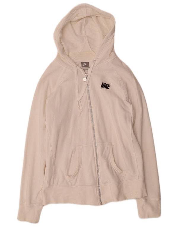 Suéter feminino Nike com capuz e zíper EUA 12/14 grande algodão branco