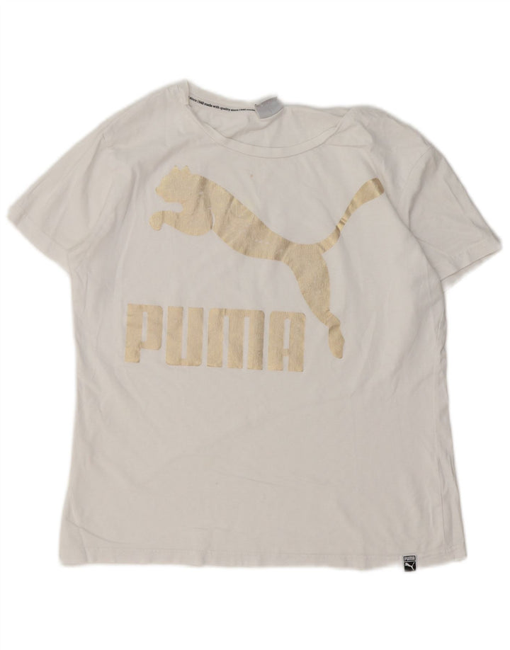 Camiseta feminina PUMA com estampa gráfica UK 12 médio branco