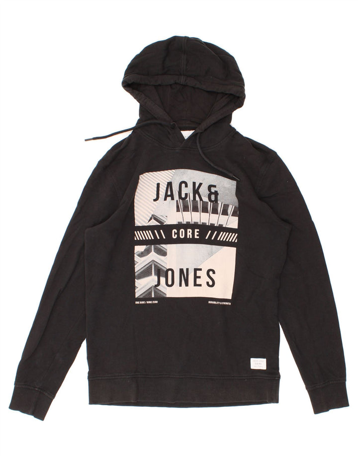 JACK & JONES Mens Graphic Hoodie Jumper Large Black Cotton Vintage Jack & Jones and Second-Hand Jack & Jones from Messina Hembry 