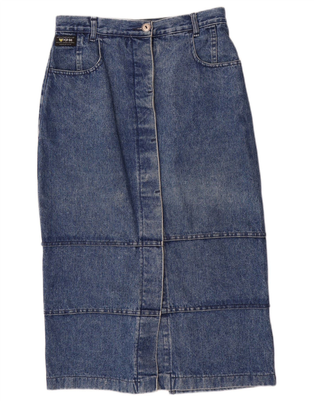 Saia jeans feminina POP 84 IT 46 grande W28 algodão azul