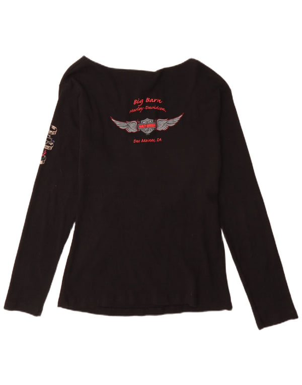 Top gráfico feminino Harley Davidson manga comprida UK 18 XL algodão preto