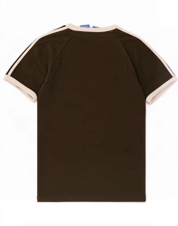Adidas Mens T-Shirt Top Pequeno Cáqui Colorblock Algodão