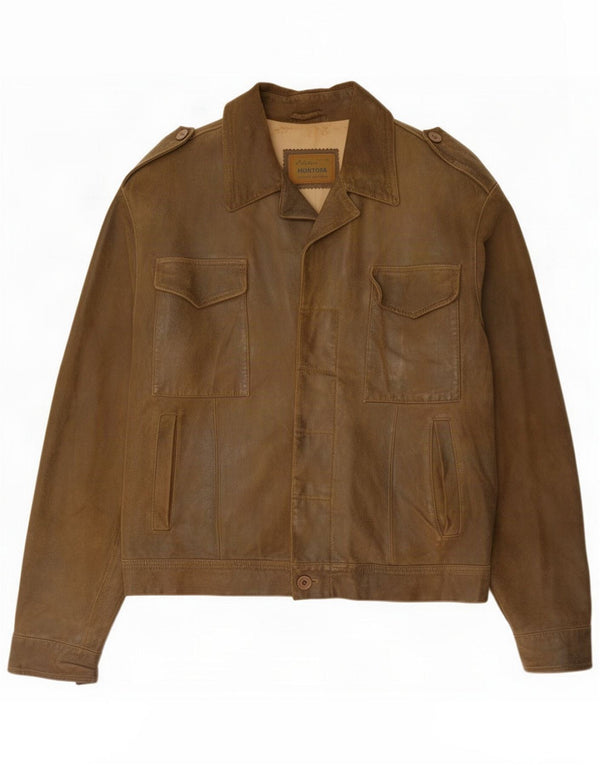 Jaqueta de couro militar feminina vintage IT 50 XL marrom