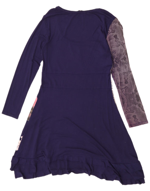 Vestido feminino Desigual estampado manga comprida linha A UK 18 XL azul marinho floral