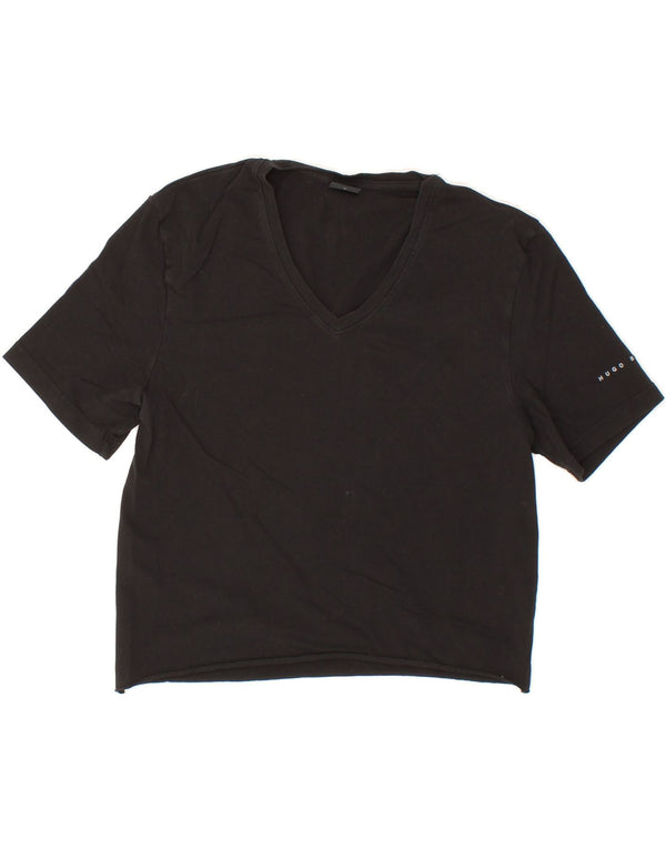 Camiseta feminina HUGO BOSS Top UK 12 algodão preto médio
