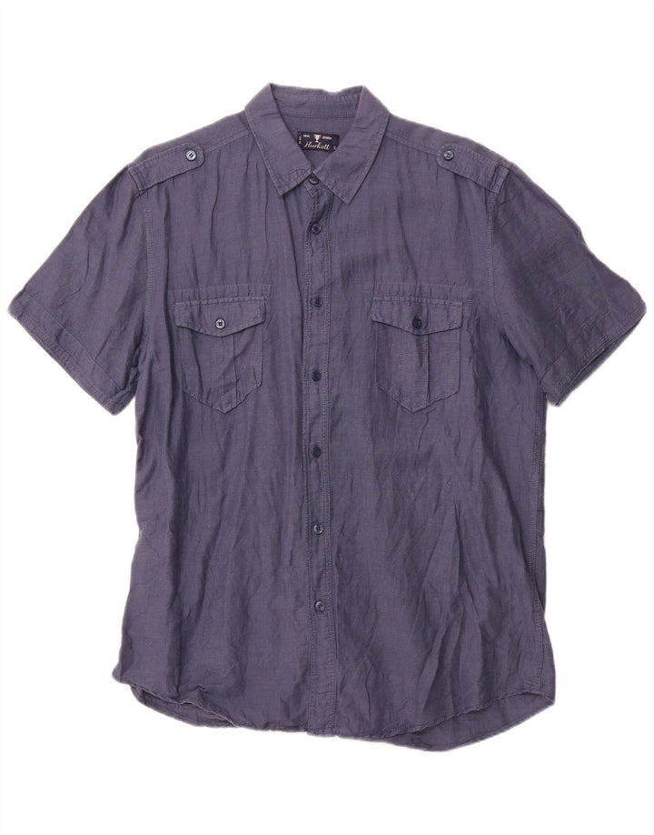 Camisa militar masculina VINTAGE de manga curta grande azul marinho