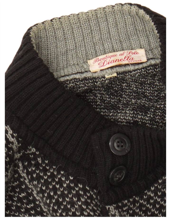 Suéter cardigã masculino vintage IT 52 grande lã xadrez preta