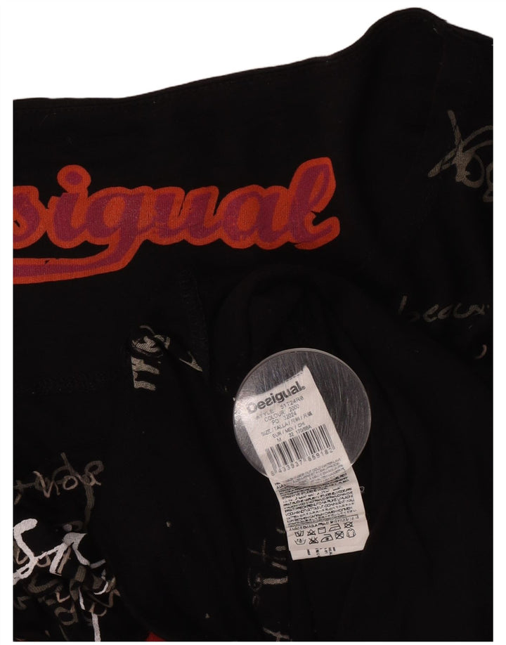 Desigual Camiseta Feminina Oversized Gráfica Top UK 14 Médio Preto Viscose