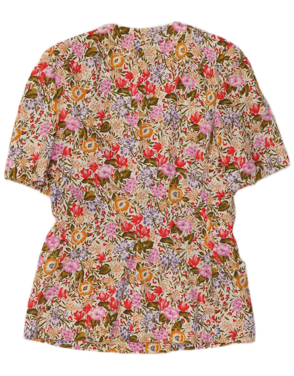Vintage Womens Short Sleeve Cardigan Top UK 8 Small Multicoloured Floral