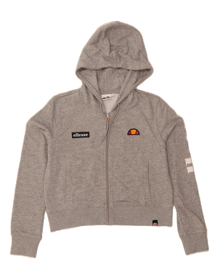 ELLESSE Womens Oversized Crop Graphic Zip Hoodie Sweater UK 10 Small Grey Vintage Ellesse and Second-Hand Ellesse from Messina Hembry 