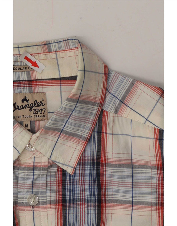Wrangler Camisa masculina de manga curta regular fit médio algodão xadrez branco