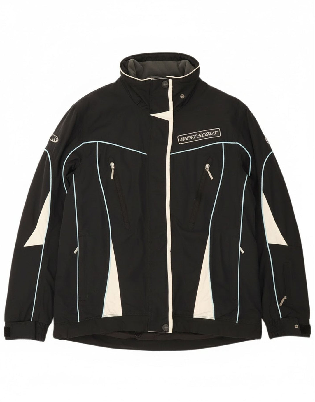 Jaqueta corta-vento feminina West Scout Reino Unido 16 grande bloco colorido preto de nylon