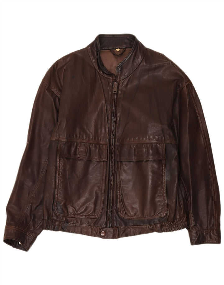Jaqueta de couro masculina vintage UK 36 pequena marrom