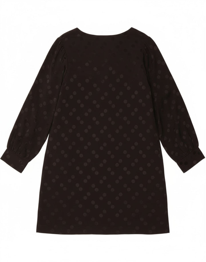 Vestido feminino vintage de manga comprida, viscose de bolinhas pretas médias UK 14