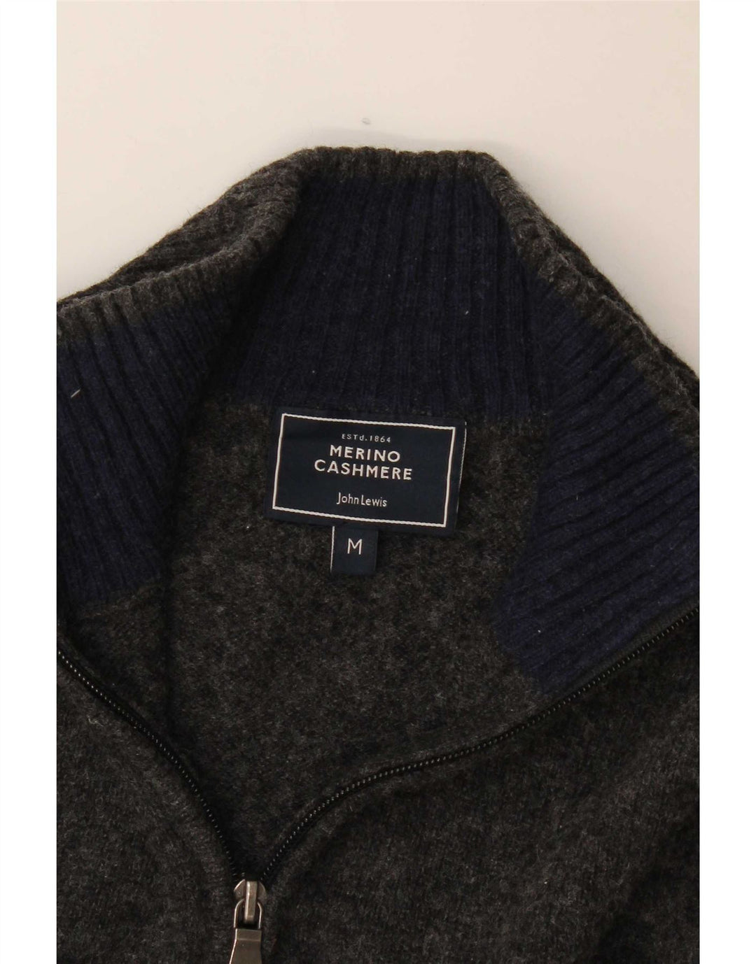 Suéter masculino John Lewis com zíper e gola em lã Merino cinza médio