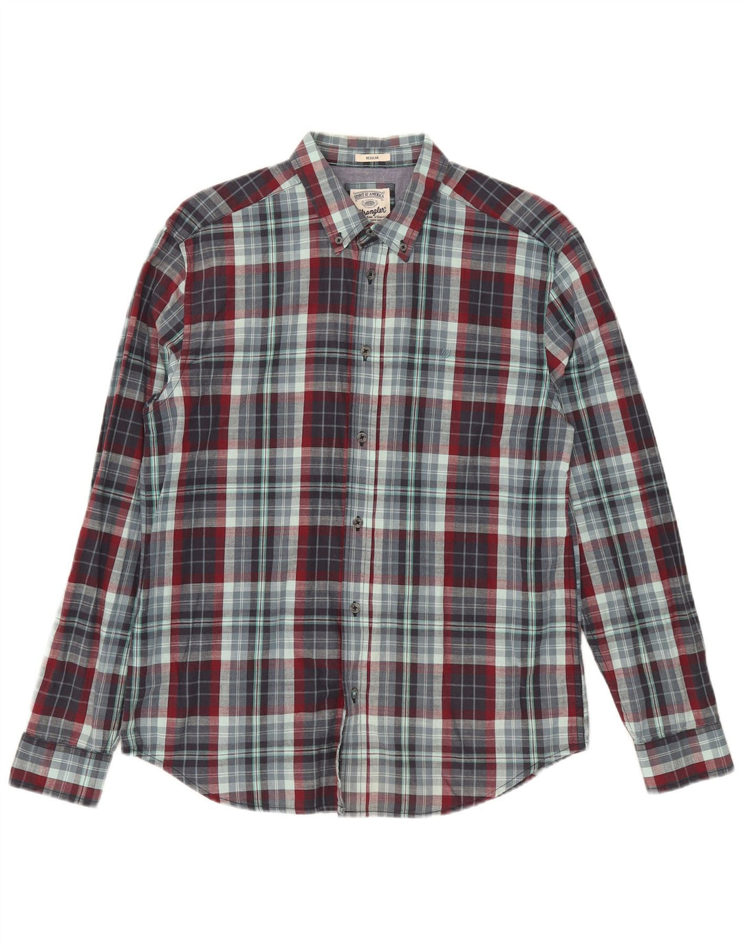 Camisa masculina Wrangler Regular Fit de algodão xadrez azul médio