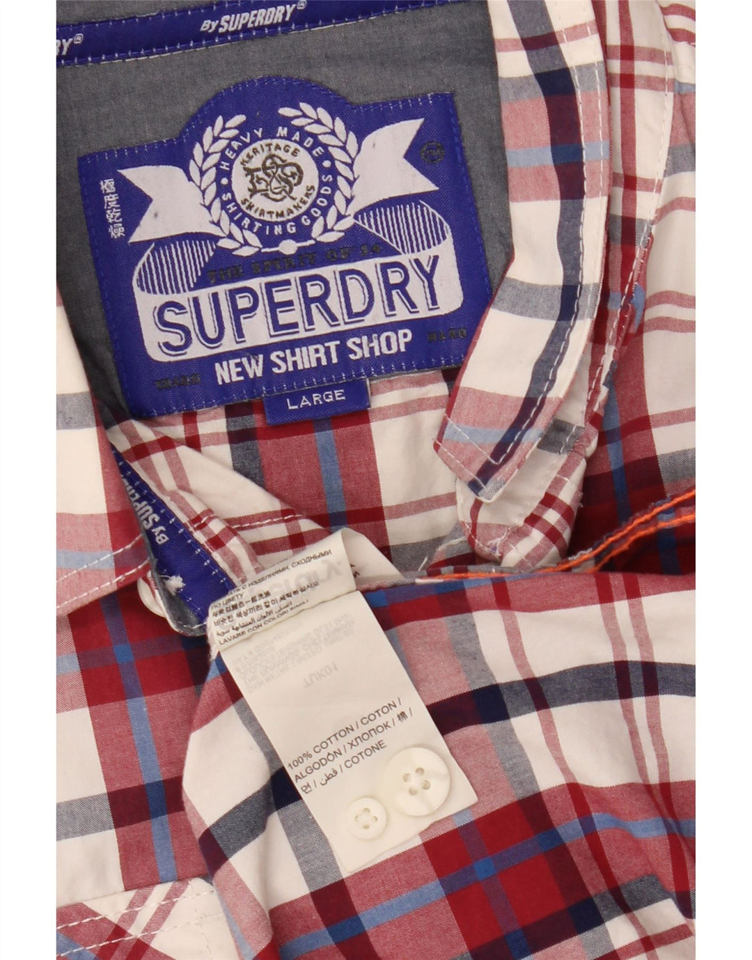 Camisa masculina Superdry grande xadrez vermelho algodão