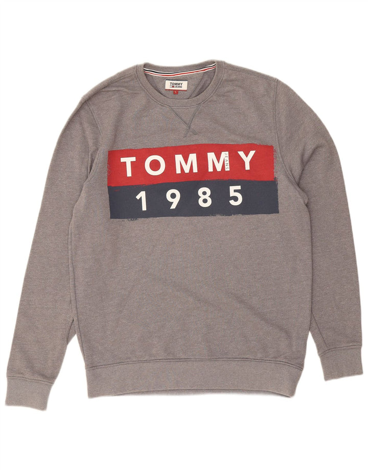 TOMMY HILFIGER Suéter gráfico masculino grande algodão cinza