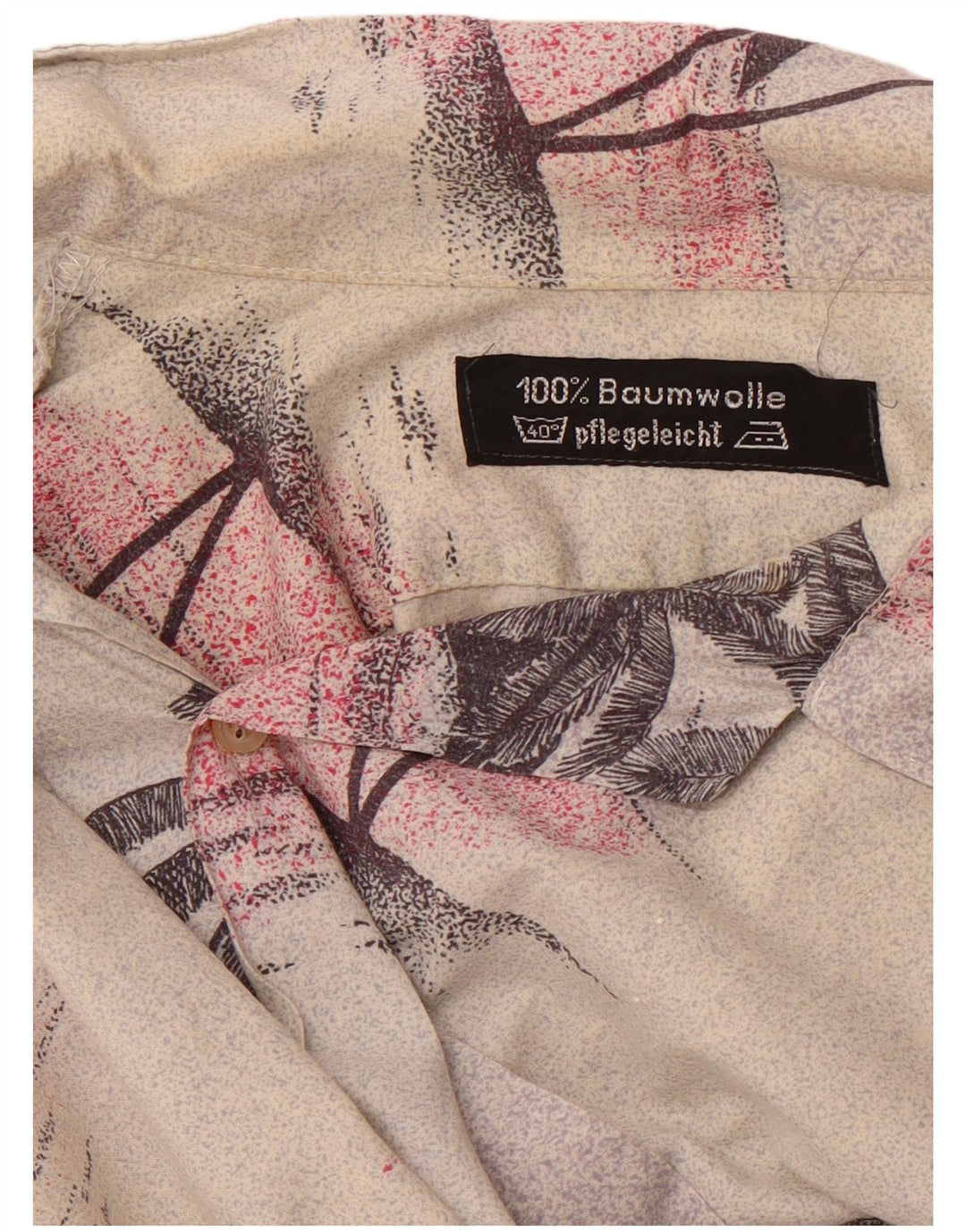 Camisa masculina havaiana de manga curta VINTAGE de algodão floral bege grande