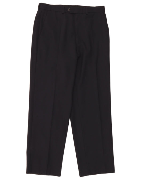 Calça masculina de terno reto Marks & Spencer W30 L29 azul marinho nova lã