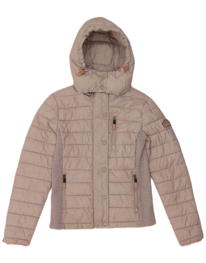 Jaqueta acolchoada com capuz feminina Superdry UK 14 poliéster cinza grande