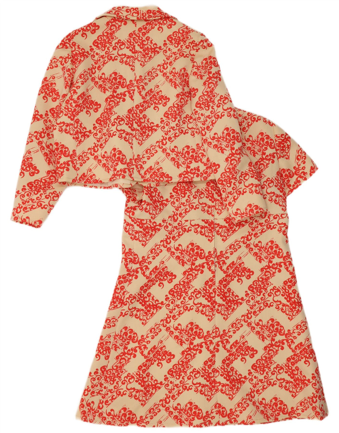 Conjunto feminino vintage de 2 peças UK 14 grande bege floral