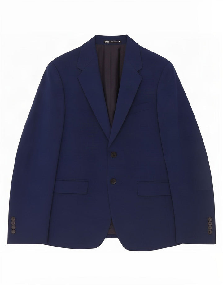 Jaqueta blazer masculina Zara com 2 botões UE 46 pequena azul marinho