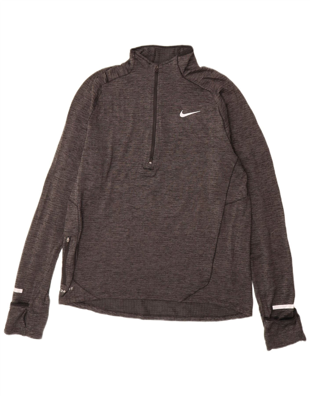 NIKE Mens Dri Fit Zip Neck Pullover Treino Top Cinza Médio Flecked