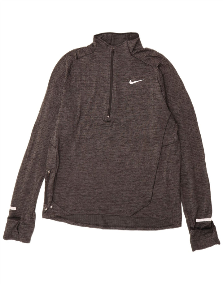 NIKE Mens Dri Fit Zip Neck Pullover Treino Top Cinza Médio Flecked