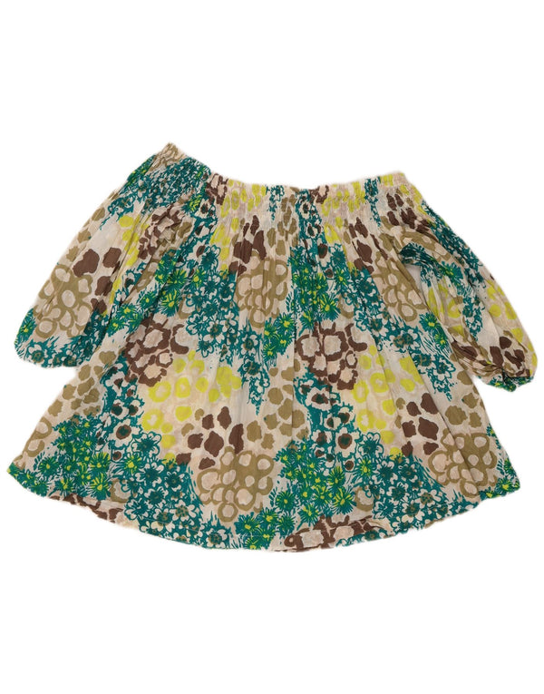 Top feminino French Connection manga 3/4 UK 12 médio floral multicolorido