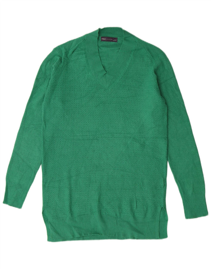 Suéter feminino MARKS & SPENCER Longline com decote em V Reino Unido 14 verde médio