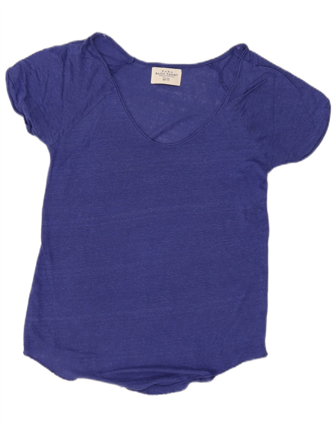 Camiseta feminina Zara UK 14 médio azul manchado