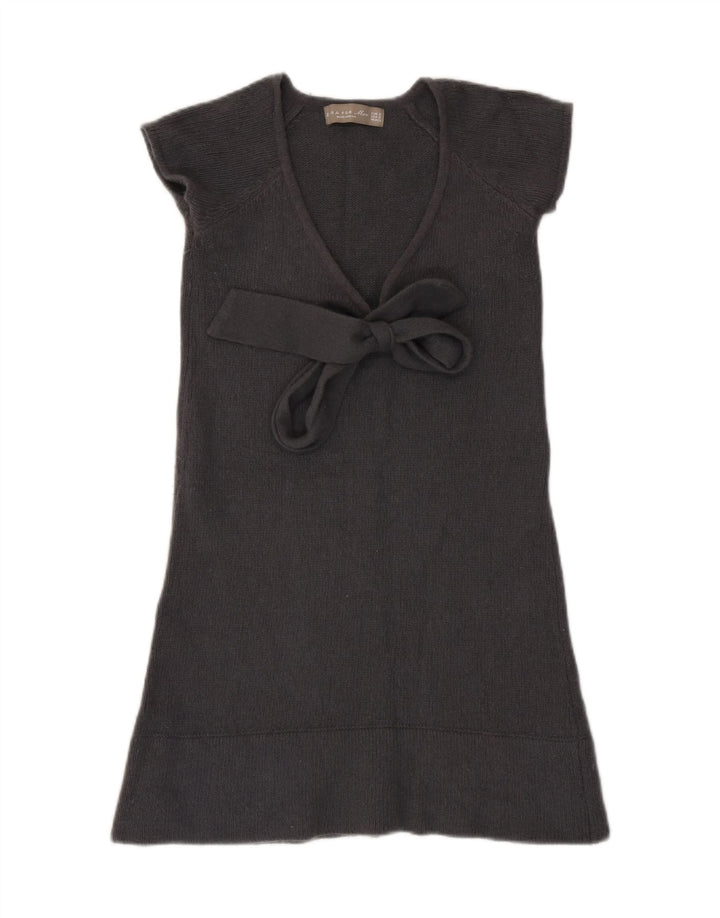 Zara vestido feminino com amarração frontal, Reino Unido 8, pequeno, cinza, lã