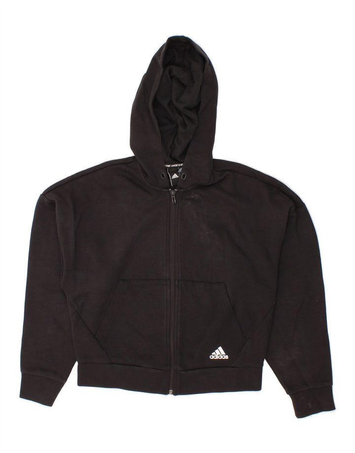 ADIDAS Womens Oversized Zip Hoodie Sweater UK 4/6 XS Black Cotton Vintage Adidas and Second-Hand Adidas from Messina Hembry 