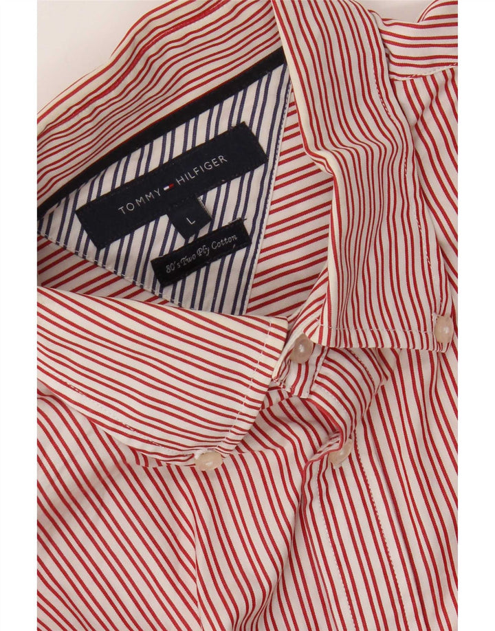Camisa masculina Tommy Hilfiger grande listrada vermelha de algodão