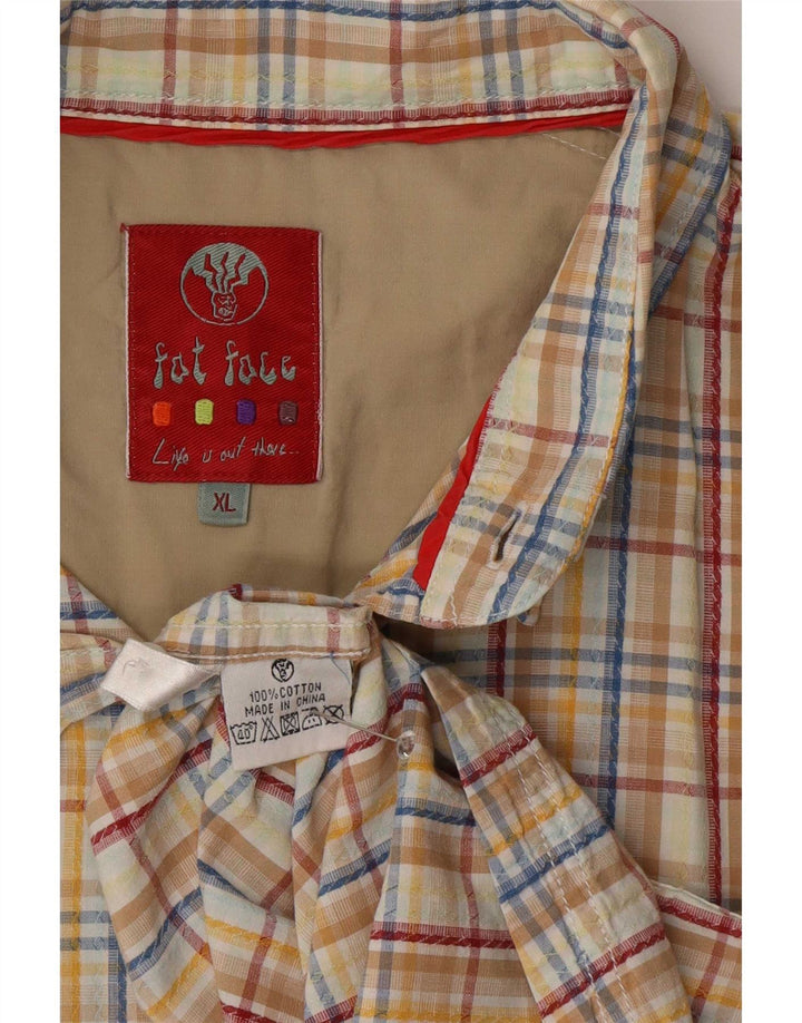 Camisa masculina de manga curta Fat Face XL bege algodão xadrez