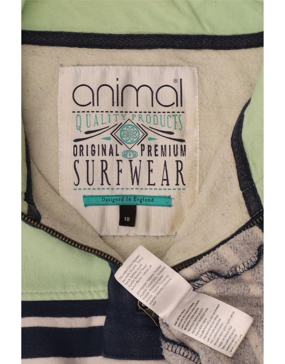 Animal Womens Oversized Sweatshirt Jumper UK 10 Pequeno Azul Marinho Listrado