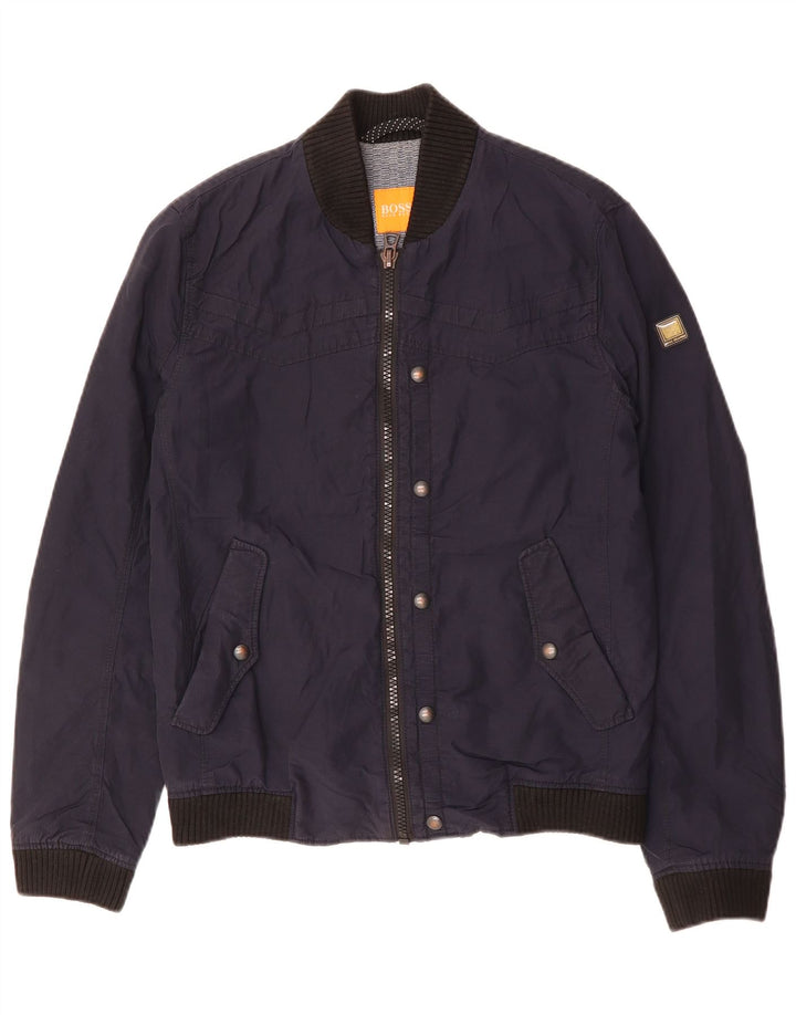 Hugo Boss Mens Bomber Jacket EU 46 Pequeno Algodão Azul Marinho