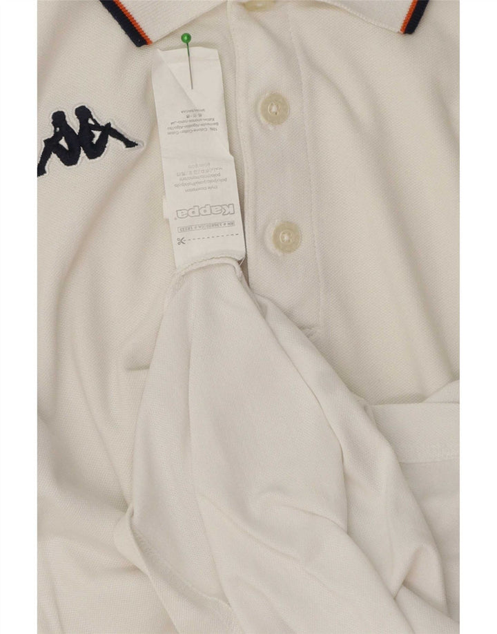 Camisa polo masculina Kappa pequena listrada branca de algodão