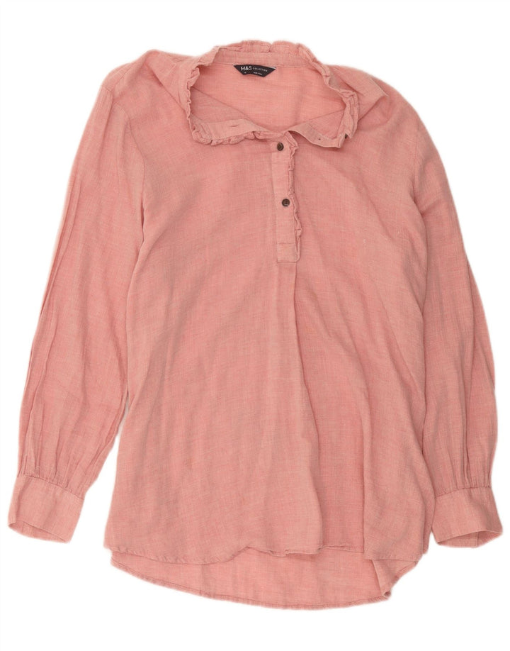 Camisa pulôver feminina Marks & Spencer com babados na frente Reino Unido 16 grande rosa