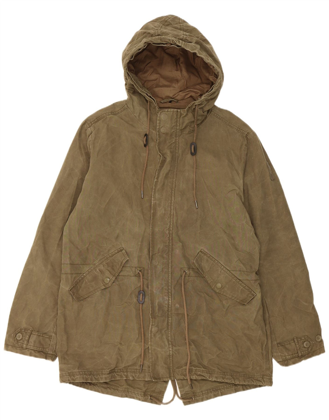 Jaqueta Parka masculina Bomboogie com capuz Reino Unido 42 XL algodão cáqui