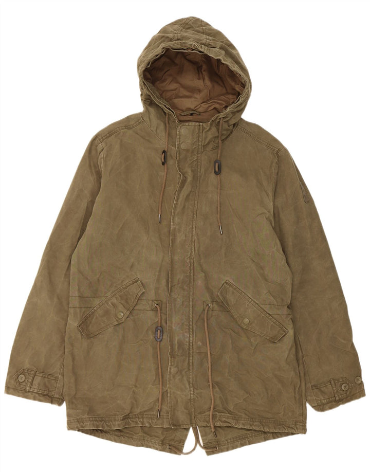 Jaqueta Parka masculina Bomboogie com capuz Reino Unido 42 XL algodão cáqui