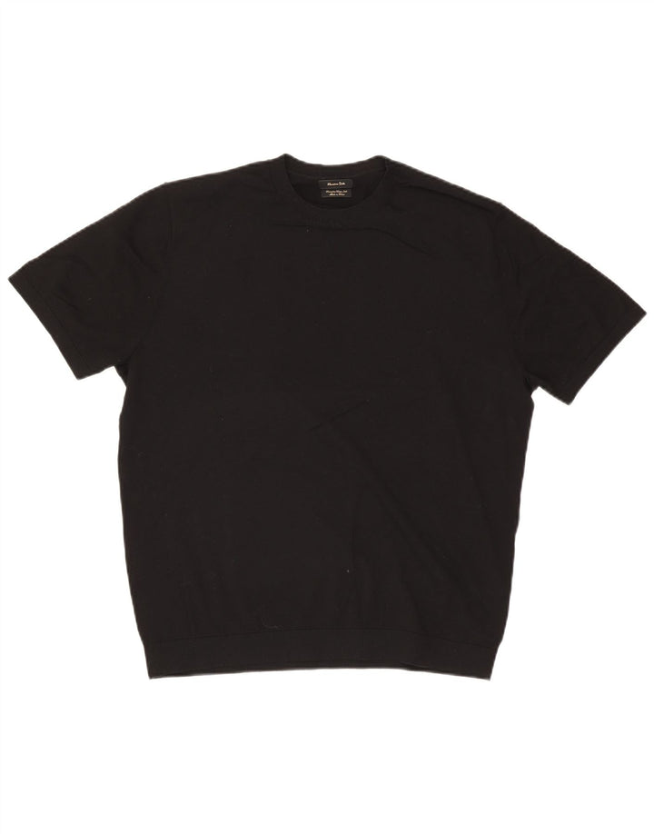 Suéter masculino Massimo Dutti de manga curta com gola redonda médio preto